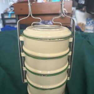 Cream Tiffin Carrier with Green Accents